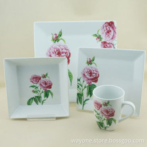 16-piece Porcelain Dinnerware Set, Rose Design